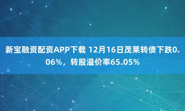 新宝融资配资APP下载 12月16日茂莱转债下跌0.06%，转股溢价率65.05%